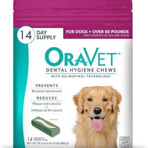 ORAVET Dental Chews for Dogs, Oral Care and Hygiene Chews (Large Dogs, Over 50 lbs.) Pink Pouch, 14 Count