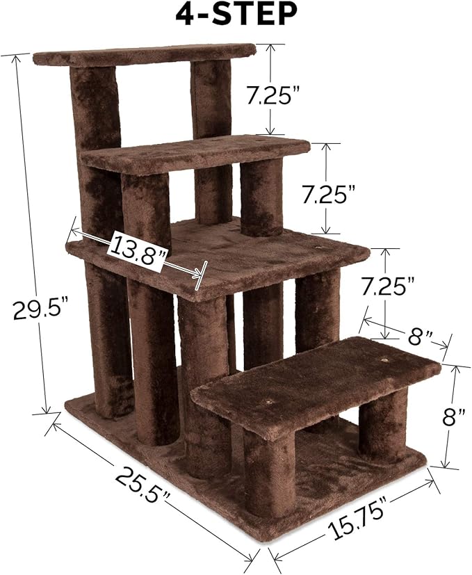 Furhaven Steady Paws Multi-Step Pet Stairs for High Beds & Sofas - Brown, 4-Step