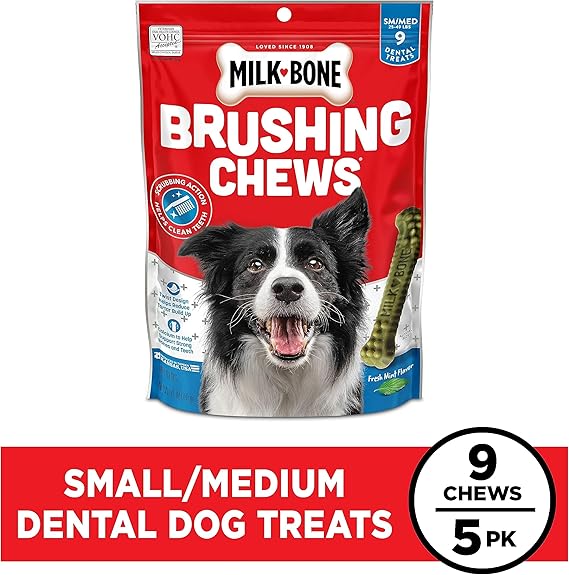 Milk-Bone Fresh Breath Brushing Chews, 9 Small Medium Daily Dental Dog Treats (Pack of 5) Scrubbing Action Helps Clean Teeth - Image 3