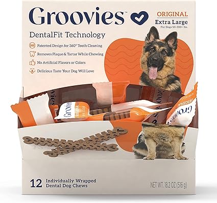 Groovies Original Dog Dental Chew Individually Wrapped XLarge (12 ea)
