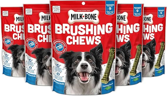 Milk-Bone Fresh Breath Brushing Chews, 9 Small Medium Daily Dental Dog Treats (Pack of 5) Scrubbing Action Helps Clean Teeth