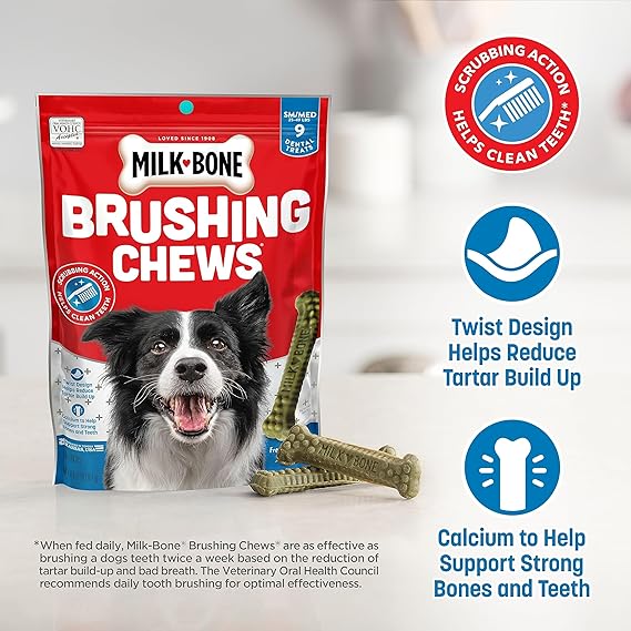 Milk-Bone Fresh Breath Brushing Chews, 9 Small Medium Daily Dental Dog Treats (Pack of 5) Scrubbing Action Helps Clean Teeth - Image 4